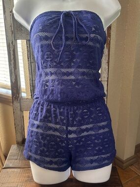 Victoria's Secret Pretty Blue Lace Swimsuit Coverup Strapless Romper